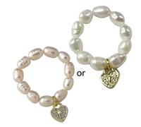 Xuancai Beautiful Pearl Rings For Women Simple French Heart Star Student Female Fashion Jewelry Gift Pearl For Women Beaded Rings Girls Elastic Girls