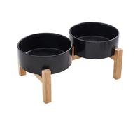 Xuancai Ceramic Elevated Pet Feeders Bowl Set With Wood Stand Design Watering Feeding Dish Large Capacity For Joint Health Elevated Ceramic Dog Bowl Set With Wood Stand