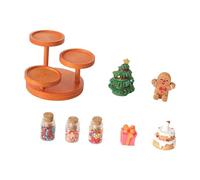 Xuancai Christmas Theme Miniature Bakery Set with Layered Stand Cream Cake Decors and Candy Jars Doll House Scene Setting Miniature Christmas Desserts Display