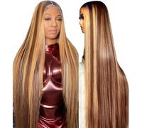 XUANCAILE 30 Inch Highlight Ombre Lace Front Wig, 180% Density, 13 x 4 Cap Size, Honey Blonde, Classic, Straight, Human Hair, Wig, Beauty/Wigs