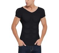 XUANFXPJ Men Shaper False Muscle Chest T-Shirt, Breathable Shoulders Padded Invisible Compression Undershirt for Party(Black,S)