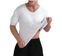 XUANFXPJ Men Shaper False Muscle Chest Tops T-Shirt Fake Shoulders Padded Underwear Breathable Shoulders Padded Compression T-Shirts(White,M)