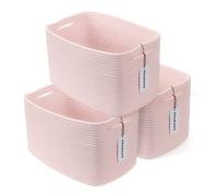 XUANGUO Cotton Rope storage Basket Bins Woven Basket for Organizing Shelves Rectangle Decorative Baskets For storage Clothes Toys Books Towels Square Wicker Nursery basket organizer 3 pack light pink