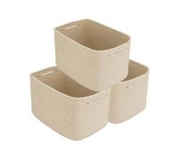XUANGUO Rope storage Basket Bins Woven Basket for Organizing Shelves Rectangle Decorative Baskets For storage Clothes Toys Books Towels Square Wicker Nursery basket organizer 3 pack Oatmeal