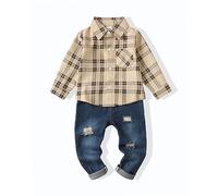 XUANHAO Baby Boy Clothes Infant Toddler Boy Outfits 12 18 24 Months 2T 3T 4T 5T Jeans Pants Clothing Set Fall Winter Clothes, Beige, 12-18 Months