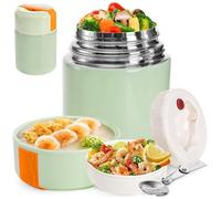 XUANHONG-TECH 800ml Insulated Food Jars, Stainless Steel Food Flask, Hot Soup Flask with Folding Spoon, Leak-Proof, 12 Hours Cold/Hot (Green-800ml)