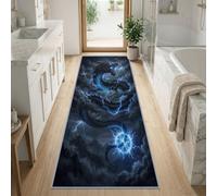 Xuanhuan Oriental Mythology Runner Rug Hallway Carpet Non Slip Backing | Black Dragon Dark Clouds Blue Lightning Low Pile Rug 60 x 180 cm Bedroom Floor Mat Entrance Living Room Laundry Kitchen