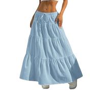 Xuani Maxi Skirts for Women Ruffle Hem A Line Long Skirts Elastic Waist Elegant Tiered Layer Boho Long Dress, Sky Blue, XS
