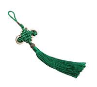 XuanMax 10pcs Handmade Silky Floss Chinese Tassel with Gold Satin Silk Made Chinese Knots Pendant Gift for Home Door Decor and Car Handing Decoration DIY Craft for Wealth and Good Fortune - Green