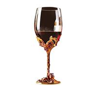 XuanMax Iris Flowers Enamel Red Wine Glass Handmade Lead Free Clear Crystal Goblet Cup As Gift for Couples Friends Birthday Anniversary - Gold