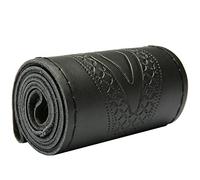 XuanMax Knitting DIY Genuine Leather Car Steering Wheel Covers with Needle/Thread Sewing 38cm Steering Wheel Sleeve Protector Stitch On Embossing Universal Breathable Steering Wheel Wrap - Black