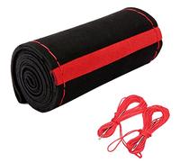 XuanMax Universal Stitch On DIY Suede Nubuck Car Steering Wheel Covers with Needle/Thread Knitting Holster Sewing Steering Wheel Protector Wrap Soft Breathable 37-38cm/15 Inch - Red Line