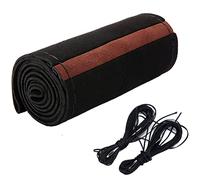 XuanMax Universal Stitch On DIY Suede Nubuck Car Steering Wheel Covers with Needle/Thread Knitting Holster Sewing Steering Wheel Protector Wrap Soft Breathable 37-38cm/15 Inch - Coffee