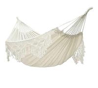 Xuanmuque Double Sized Boho Macrame Cream Hammock with Elegant Tassels and Fishtail Knitting 485Lbs Includes Tie Ropes and White Drawstring Bag for Women