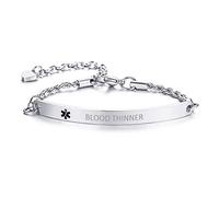 XUANPAI BLOOD THINNER Medical Bracelet Emergency Medical Alert ID Special Rope Chain Bracelets Women Girls,6.5-8.6 Inches,Silver