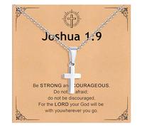 XUANPAI Boys Cross Necklace, Stainless Steel Steel Grey Chain with Card, Joshua 1:9 Scripture Necklace for Boys, Adjustable 18+2 Inch, Christian Gift for Teen Son, First Communion Baptism Gift