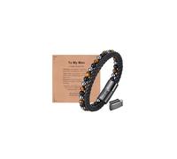 XUANPAI Bracelet for Men, Black Onyx Tiger Eye Hematite Beads & Leather, Magnetic Clasp Adjustable 8.3-9 Inch, Gift for Boyfriend Him with Love Vow Card, Mens Double Layer Bracelet