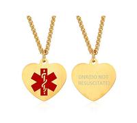 XUANPAI DNR(DO NOT RESUSCITATE) Pendant Emergency SOS Medical Alert Heart Tag Name Identification Necklace for Unisex Gold Plated