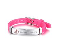 XUANPAI Free Custom Engraving Silicone Rubber Stainless Steel Adjust Bracelet Wristband Gift for Boys Girls Kids,Pink