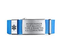 XUANPAI Free Custom Medical ID Bracelets for Men Women, Adjustable Personalized Name Identification Wristband Medical Alert SOS Emergency Jewellery, Blue