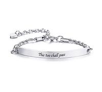 XUANPAI Inspirational Motivational THIS TOO SHALL PASS Engraved Positive Mantra Message Bar Rope Bracelet