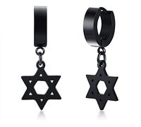 XUANPAI Jewish Star of David Hexagram Piercing Hoop Earrings Huggie Earrings for Men's Womens,Black