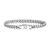 XUANPAI Letter Men's Bracelet Initial for Men, A Letter Bracelet Silver Men's With Initial, Stainless Steel Stylish Non-Tarnish Cuban Link for Men Jewellery Gifts, 21 CM (M)