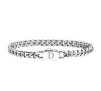 XUANPAI Letter Men's Bracelet Initial for Men, A Letter Bracelet Silver Men's With Initial, Stainless Steel Stylish Non-Tarnish Cuban Link for Men Jewellery Gifts, 21 CM (D)