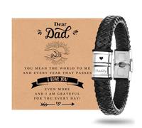 XUANPAI Mens Bracelets Personalised Dad Gifts - Father's Day Gifts for Dad Mens Leather Bracelet with Kids Name Braided Bracelet for Men Daddy Presents for Birthday Gifts from Daughter Son