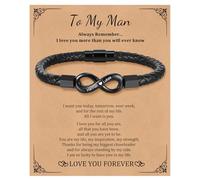 XUANPAI Mens Leather Infinity Bracelet Personalized Names Braided Bracelet Gift for Men Boyfriend Husband Xmas Birthday Anniversary Father's Day