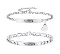 XUANPAI Personalised Engraving Couple Bracelets for Christmas - Stainless Steel Figaro Link Bracelet Couple Matching Bracelets Anniversary Valentine's Lover Gift for Men Women