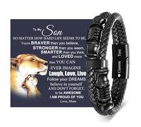 XUANPAI Personalised Mens Leather Bracelet To My Son Bracelet - Son's from Mum Braided Leather Bracelets Gifts for Gradnson Jewellery Presents for Christmas Birthday