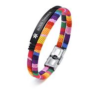 XUANPAI Personalized Medical Alert Bracelets for Women Men, BLOOD THINNER, Colourful Fabric Handmade Braided Emergency ID Bracelet Wristband 20.5CM, Black