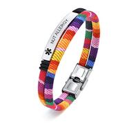 XUANPAI Personalized Medical Alert Bracelets, NUT ALLERGY, Handmade Braided Adjustable Custom Engraved Emergency ID Bracelet Wristband for Men Women, Silver