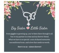 XUANPAI Sister Necklace, Big Sister Little Gift, Double Heart Shaped Plated with White Gold, Adjustable 18+2 Inch, Birthday Gift with Card, Sisters Forever Jewellery