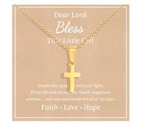 XUANPAI Stainless Steel Cross Necklace for Boys Girls - Silver Gold Cross Chain Necklace Christmas Necklace Jewelry First Communion Baptism for Teenage Boys Son Nephew Toddler (Girls, Gold Plated)