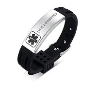 XUANPAI Stainless Steel Customized Silicone Medical Alert Name ID Tag Wristband Bracelet Women Men Adjustable,TYPE 2 DIABETES