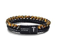 XUANPAI TYPE 1 DIABETES Medical Alert ID Two-Strand Braided Leather Cuff Wristband Rope Bracelet with for Men Boys,Brown