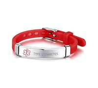 XUANPAI TYPE 1 DIABETES Silicone Rubber Stainless Steel Adjust Bracelet Wristband Gift for Boys Girls Kids,Red