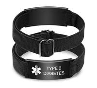XUANPAI TYPE 2 DIABETES Medical Alert Bracelet for Men Women - Clear to Read Engraving Elastic Strap Stainless Steel Bracelets SOS Medical Bracelet Emergency Awareness Medic ID Bracelet