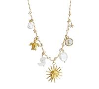 Xuanxi Ethnic Shell Starfishes/Sun Moon/Sea Horse Pendant Necklace Lightweight Rope Chain Jewelry Adjustable Length Festival Gift Personalized Length Beach Necklace