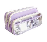 Xuanxi Heavy Duty Transparent School Pencil Bag with Multiple Compartments Water Resistant Fabric for College Work Daily Use Fabric Pencil Case