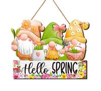 Xuanxi Hello Spring Woods Sign Dwarfs Spring Wood Hangings Sign Festival Welcoming Wall & Doors Decorations Gift For Familys Home Decorative Door