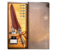 Xuanxi Retro Engraved Feathered Dip Pen Antique Dip Includes 5 Interchangeable Tips and Inks for Artistic Handwriting Retro Feather Set