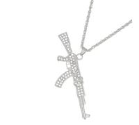 Xuanxi Stylish Submachine Pendant Dazzling White Gold Plated Chain Hipsters Streetwear Diamonds Accessory For Women And Men Unisex Machine Necklace