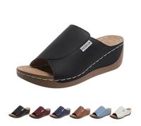 XUANXUANQZ Women's Comfortable Casual Wedge Heel Sandals,Comfortable Orthopedic Wedge Sandals for Women 2025,with Arch Support,Open Toe Wide Casual Vacation Slippers (Black,4)