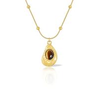 XUAOFALI Irregular Melange Tiger Eye Stone Necklace 18K Gold Plated Stainless Steel Versatile Elegant Sweater Chain for Women 18 Inch for Any Occasion Stylish Collarbone Jewelry