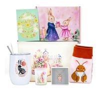 XUARU Bunny Lover Spring Gift Box - Easter, Mother's Day, Birthday Gift for Women, Daughters - Curated Set with Socks, Scented Candle, Necklace, Tumbler & Pouch