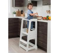 Xubby Lullza Toddler Step Stool - Adjustable Height Wooden Step Stool for Counter, Kids Kitchen Step Stool, Kitchen Tower for Toddlers, Grows With Your Child, White