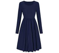 XuBiDuBi New Women Frankie Swing Dress Ladies Flared Skater Swing Plain Jersey Long Sleeve Midi Dress UK Plus Size 8-26.